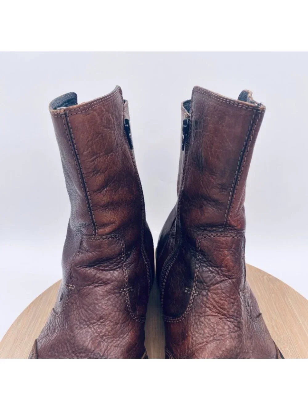 Aldo Shoes Mens 11 44 Brown Leather Cap Toe Ankle Boots Zip Hipster